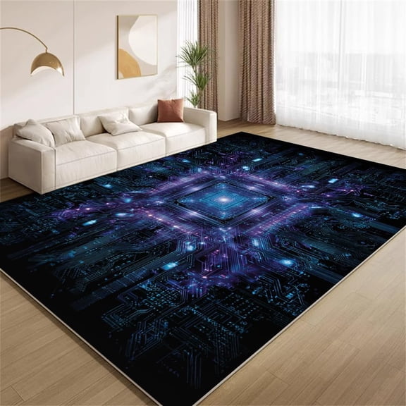 Tech Circuit Board Area Rugs, Dark Blue Electronic Carpet, Washable Non Slip Low Pile Soft Rug for Entryway Bedroom Decor Mat 2ftx3ft