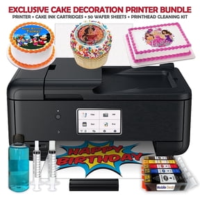 Edible Cake Topper Printer Bundle with 5 Edible Ink Cartridges, 50 Wafer Paper Sheets and Printhead Cleaning Kit for Cakes, Cookies, Cupcakes and Pastries