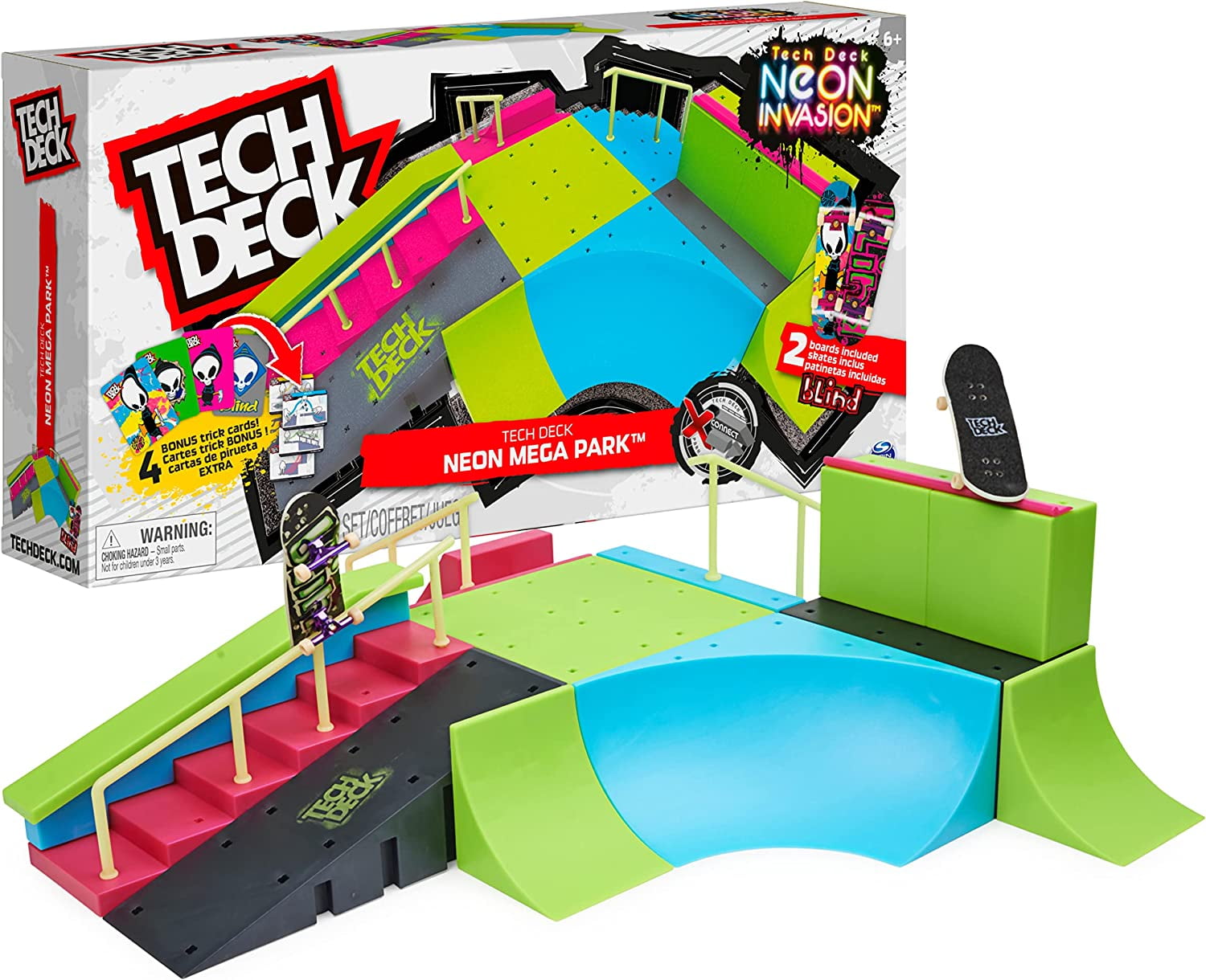 Tech Deck, Neon Mega Park X-Connect Creator, Customizable Glow-in-The-Dark  Ramp Set with 2 Blind Skateboard Fingerboards, 90+ Pieces, Gift for Ages 6+