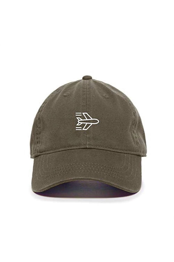 Airplane Flying Baseball Cap Embroidered Cotton Adjustable Dad Hat Olive