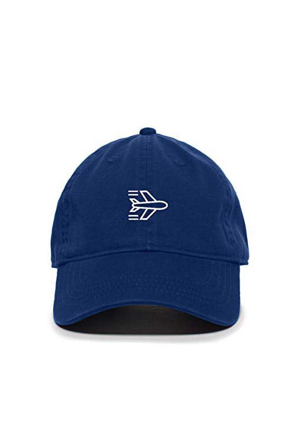 Airplane Flying Baseball Cap Embroidered Cotton Adjustable Dad Hat Royal Blue