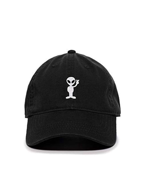 Alien Peace Sign Baseball Cap Embroidered Cotton Adjustable Dad Hat Black