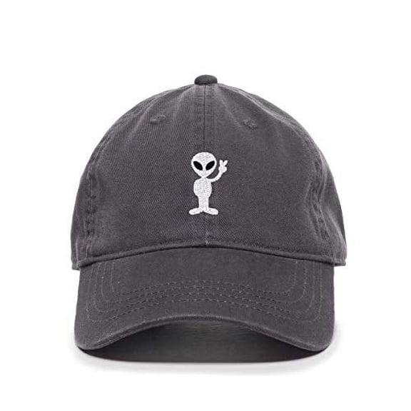 Tech Design Alien Peace Sign Baseball Cap Embroidered Cotton Adjustable Dad Hat Charcoal