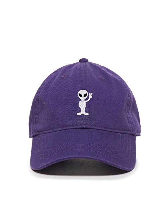 Alien Peace Sign Baseball Cap Embroidered Cotton Adjustable Dad Hat Purple
