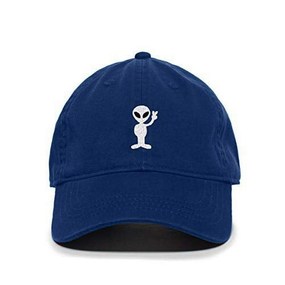 Tech Design Alien Peace Sign Baseball Cap Embroidered Cotton Adjustable Dad Hat Royal Blue