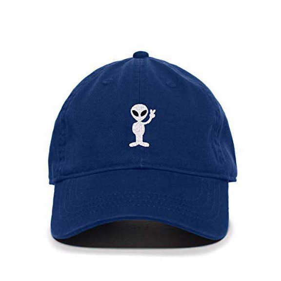 Tech Design Alien Peace Sign Baseball Cap Embroidered Cotton Adjustable Dad Hat Royal Blue