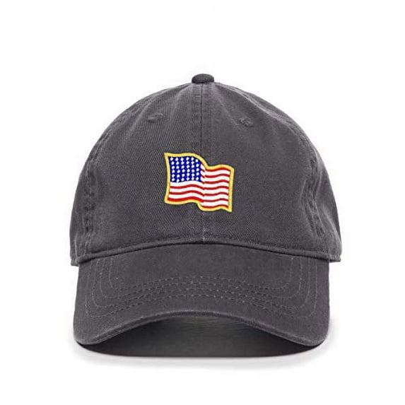 Tech Design American Flag USA Waiving Flag Baseball Cap Embroidered Cotton Adjustable Dad Hat Charcoal