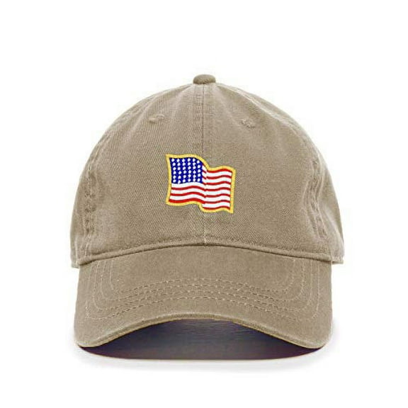 Tech Design American Flag USA Waiving Flag Baseball Cap Embroidered Cotton Adjustable Dad Hat Khaki
