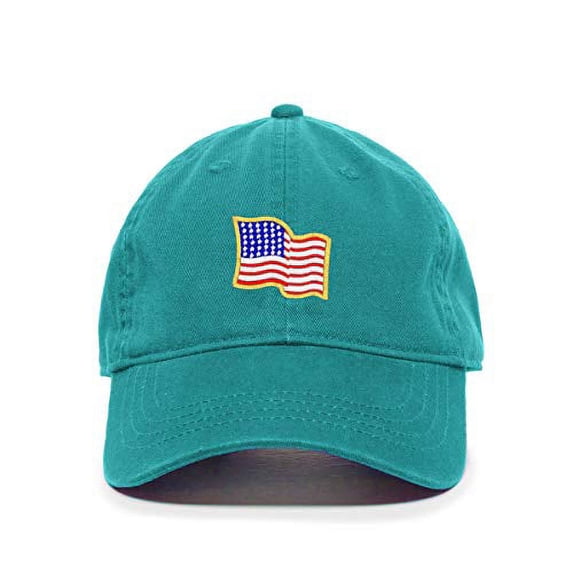 Tech Design American Flag USA Waiving Flag Baseball Cap Embroidered Cotton Adjustable Dad Hat Teal