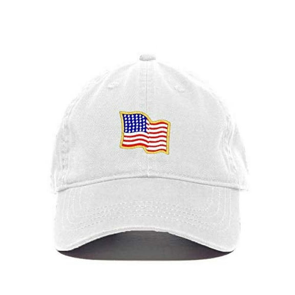 Tech Design American Flag USA Waiving Flag Baseball Cap Embroidered Cotton Adjustable Dad Hat White