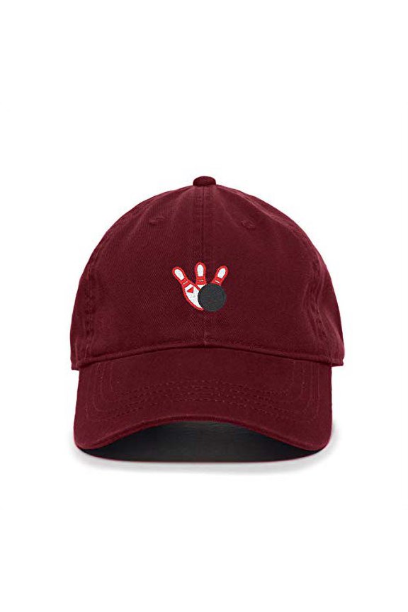 Bowling Baseball Cap Embroidered Cotton Adjustable Dad Hat Burgundy