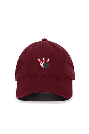 Bowling Baseball Cap Embroidered Cotton Adjustable Dad Hat Burgundy