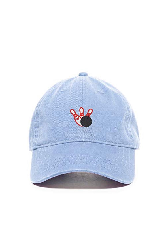 Bowling Baseball Cap Embroidered Cotton Adjustable Dad Hat Light Blue