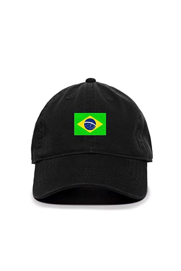 Brazil Flag Baseball Cap Embroidered Cotton Adjustable Dad Hat Black