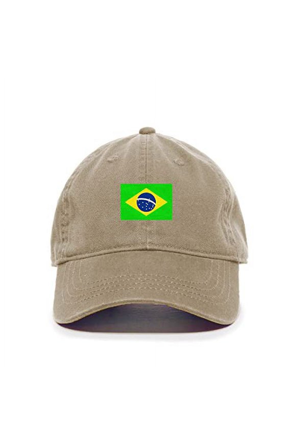Brazil Flag Baseball Cap Embroidered Cotton Adjustable Dad Hat Khaki