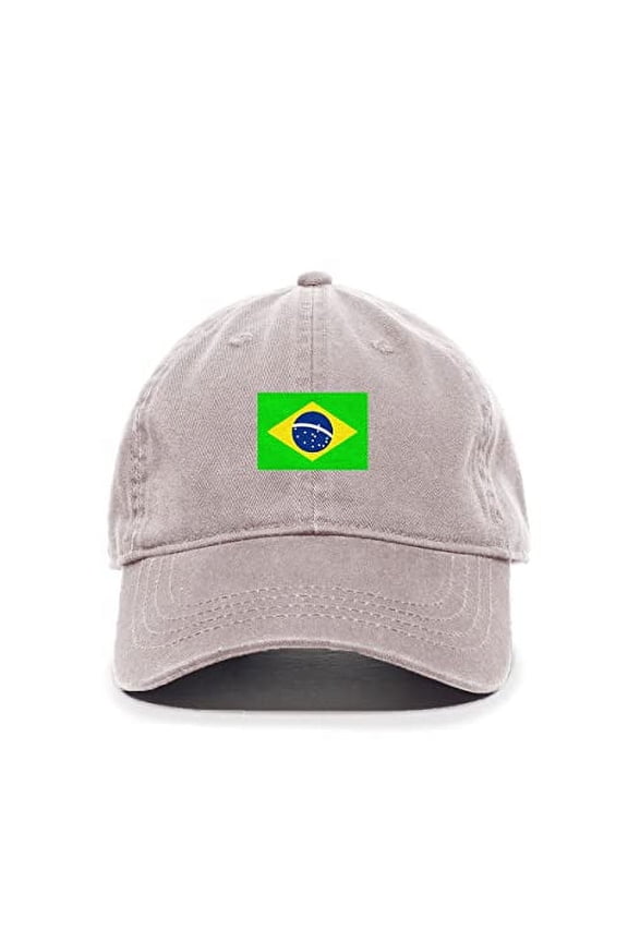 Brazil Flag Baseball Cap Embroidered Cotton Adjustable Dad Hat Light Grey