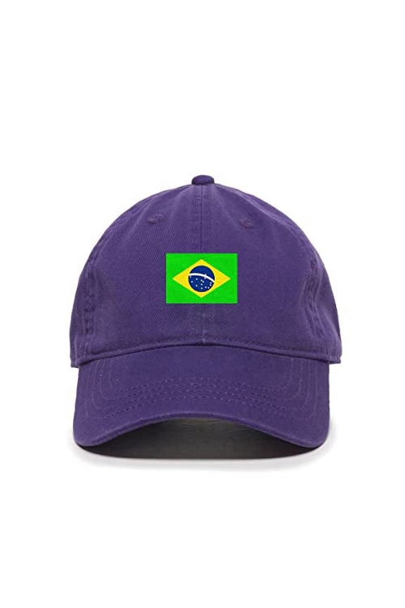 Brazil Flag Baseball Cap Embroidered Cotton Adjustable Dad Hat Purple