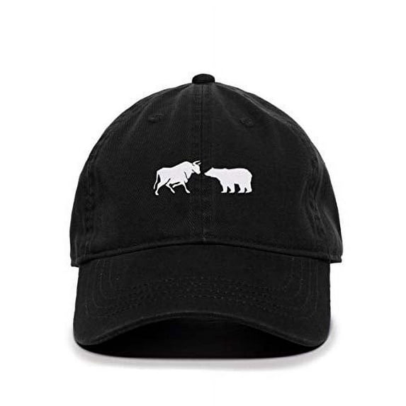 Tech Design Bull and Bear Market Baseball Cap Embroidered Cotton Adjustable Dad Hat Black