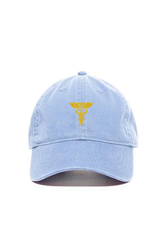 Caduceus Baseball Cap Embroidered Cotton Adjustable Dad Hat Light Blue
