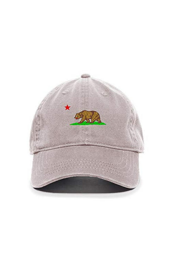 California Bear Baseball Cap Embroidered Cotton Adjustable Dad Hat Light Grey