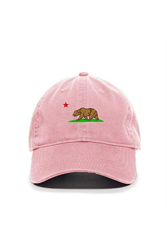 California Bear Baseball Cap Embroidered Cotton Adjustable Dad Hat Light Pink