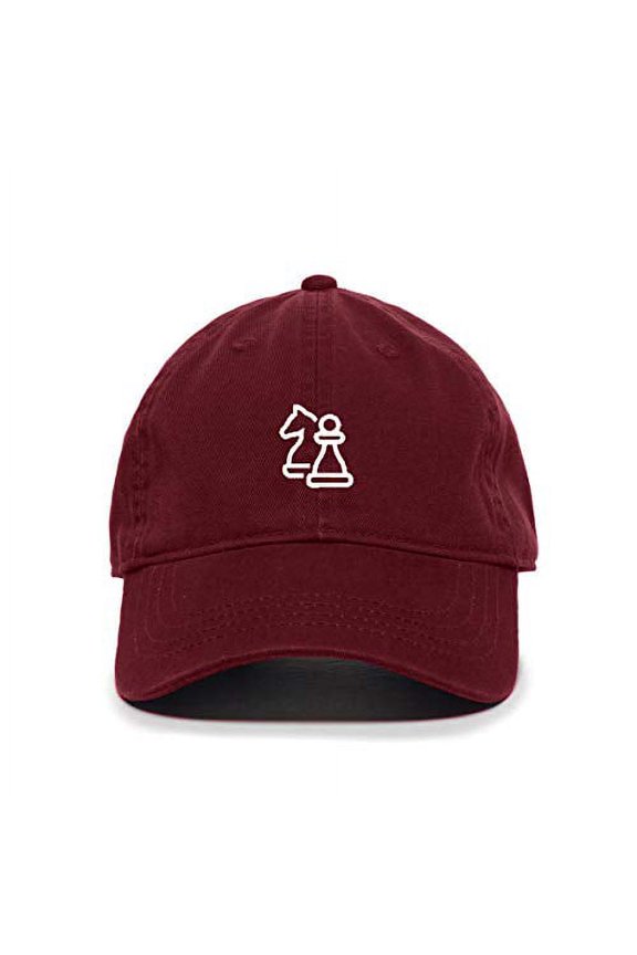 Chess Baseball Cap Embroidered Cotton Adjustable Dad Hat Burgundy