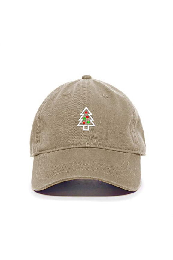 Christmas Tree Baseball Cap Embroidered Cotton Adjustable Dad Hat Khaki