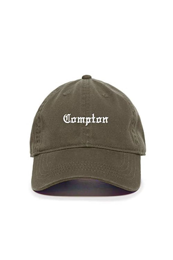 Compton Baseball Cap Embroidered Cotton Adjustable Dad Hat Olive
