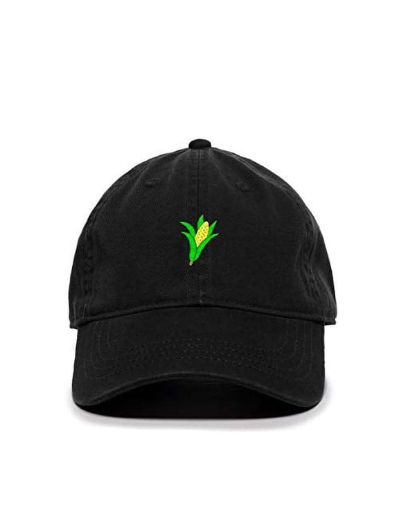 Corn Baseball Cap Embroidered Cotton Adjustable Dad Hat Black