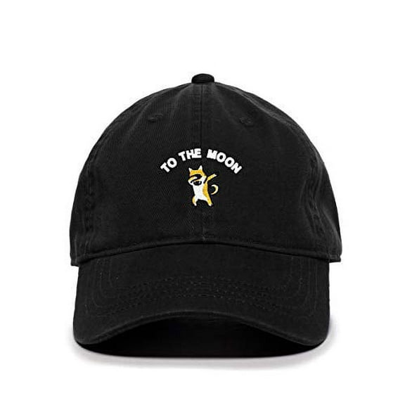 Tech Design Dogecoin to The Moon Baseball Cap Embroidered Cotton Adjustable Dad Hat Black