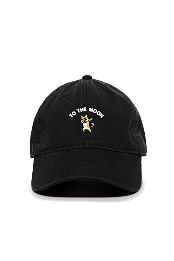 Dogecoin to The Moon Baseball Cap Embroidered Cotton Adjustable Dad Hat Black