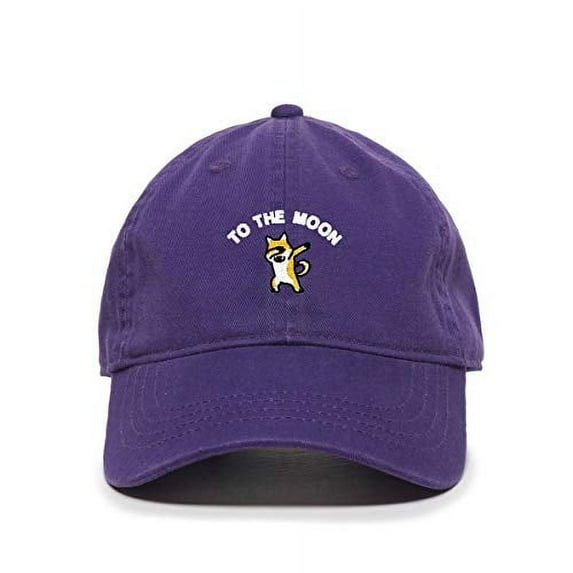 Tech Design Dogecoin to The Moon Baseball Cap Embroidered Cotton Adjustable Dad Hat Purple