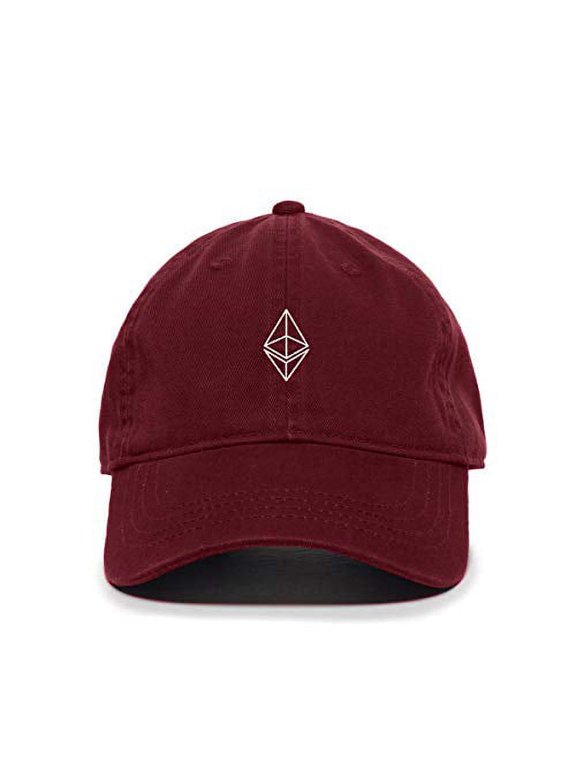 Ethereum Cryptocurrency Baseball Cap Embroidered Cotton Adjustable Dad Hat Burgundy