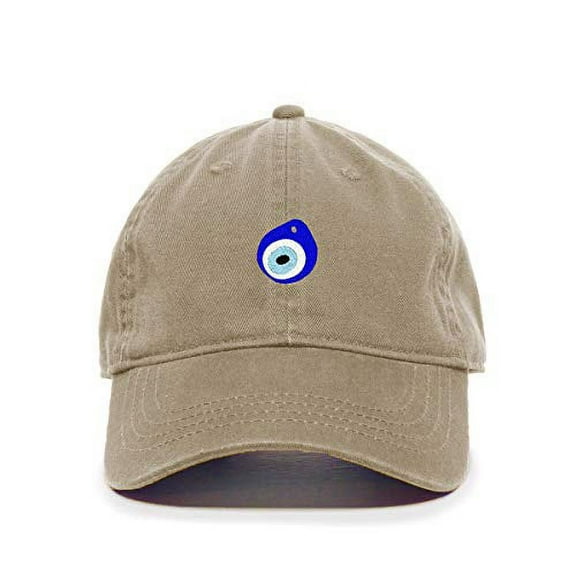 Tech Design Evil Eye Baseball Cap Embroidered Cotton Adjustable Dad Hat Khaki