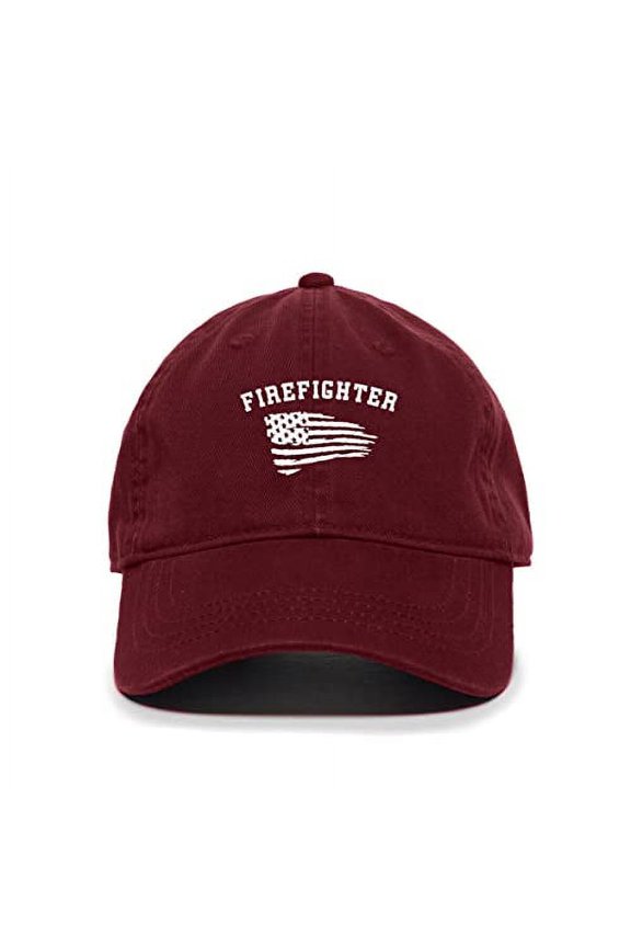 Fire Fighter Baseball Cap Embroidered Cotton Adjustable Dad Hat Burgundy