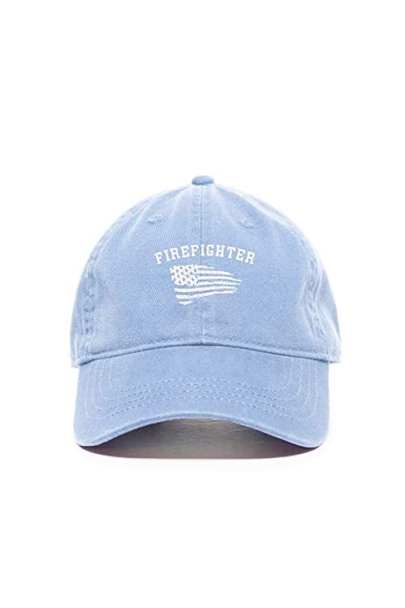 Fire Fighter Baseball Cap Embroidered Cotton Adjustable Dad Hat Light Blue