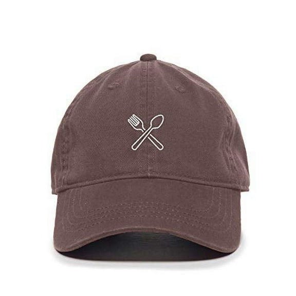 Tech Design Fork and Spoon Baseball Cap Embroidered Cotton Adjustable Dad Hat Brown