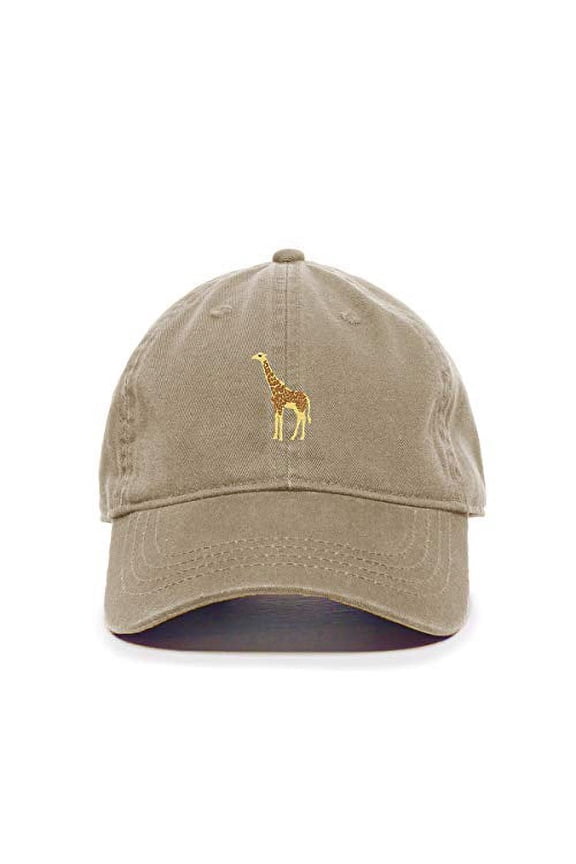 Giraffe Baseball Cap Embroidered Cotton Adjustable Dad Hat Khaki