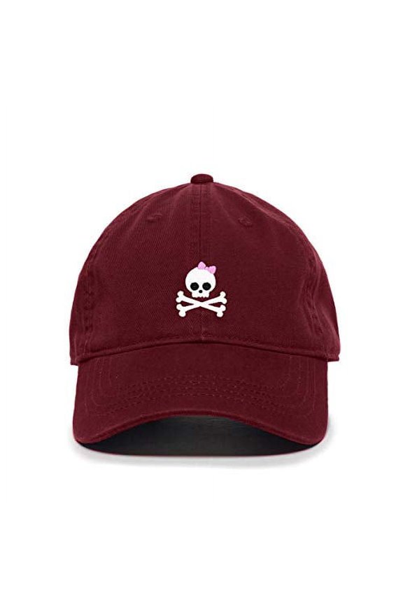 Girl Skull Baseball Cap Embroidered Cotton Adjustable Dad Hat Burgundy