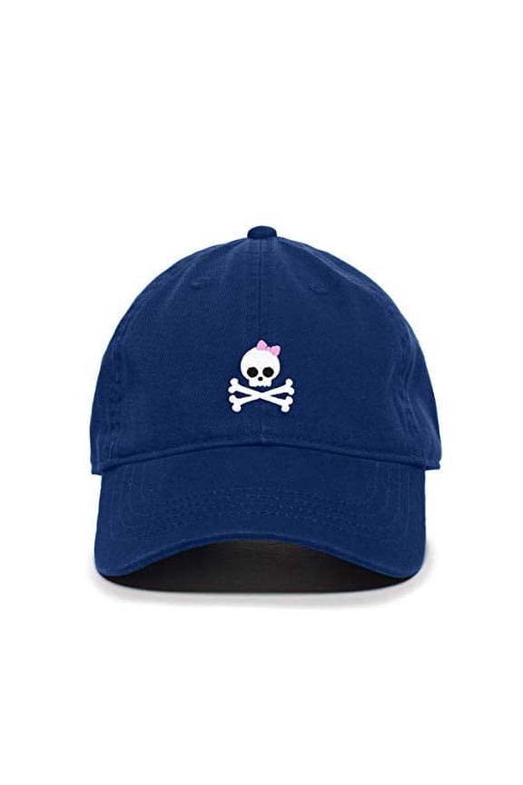 Girl Skull Baseball Cap Embroidered Cotton Adjustable Dad Hat Royal Blue