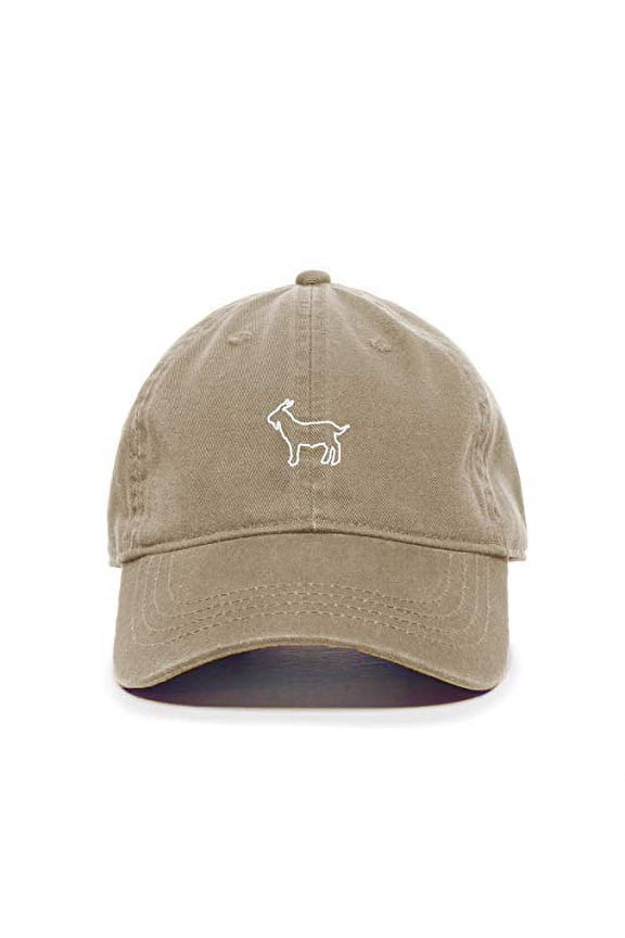 Goat Baseball Cap Embroidered Cotton Adjustable Dad Hat Khaki