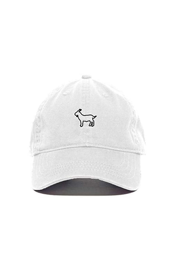 Goat Baseball Cap Embroidered Cotton Adjustable Dad Hat White