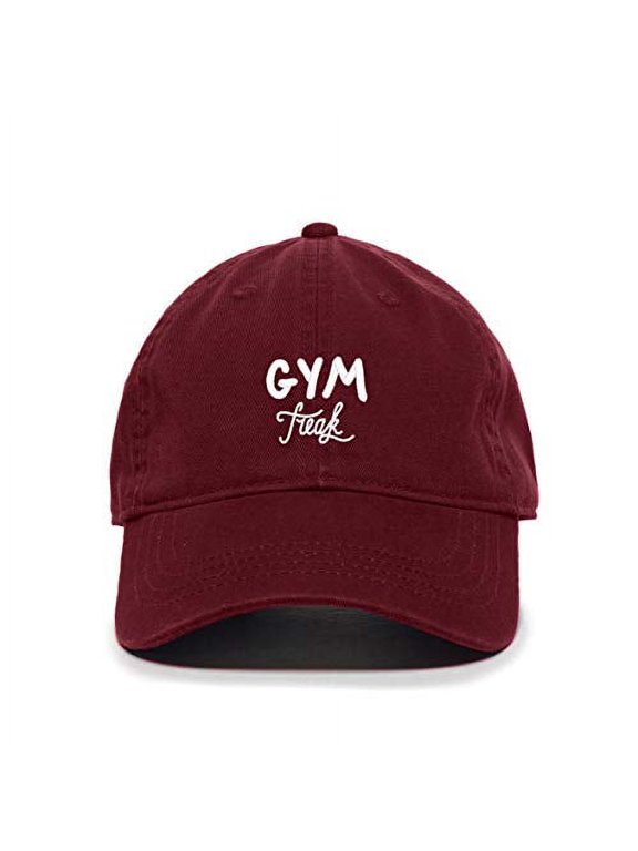 Gym Freak Baseball Cap Embroidered Cotton Adjustable Dad Hat Burgundy