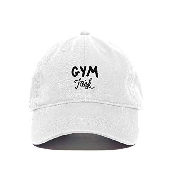 Tech Design Gym Freak Baseball Cap Embroidered Cotton Adjustable Dad Hat White