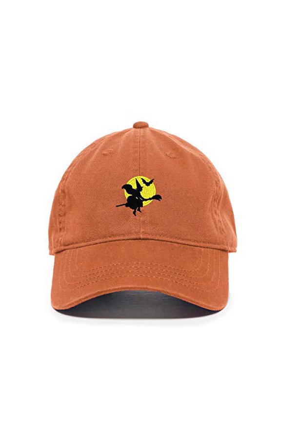 Halloween Witch Baseball Cap Embroidered Cotton Adjustable Dad Hat Orange