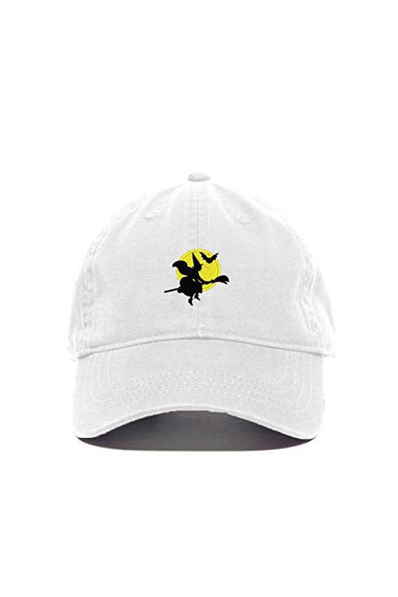 Halloween Witch Baseball Cap Embroidered Cotton Adjustable Dad Hat White