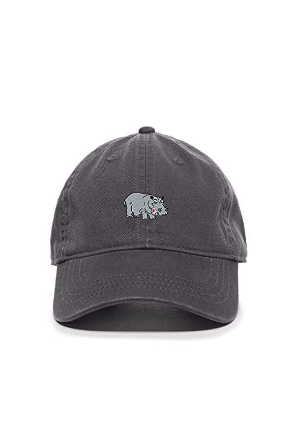 Hippopotamus Baseball Cap Embroidered Cotton Adjustable Dad Hat Charcoal