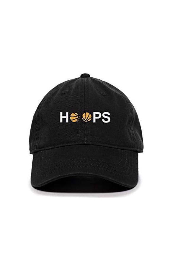 Hoops Basketball Baseball Cap Embroidered Cotton Adjustable Dad Hat Black