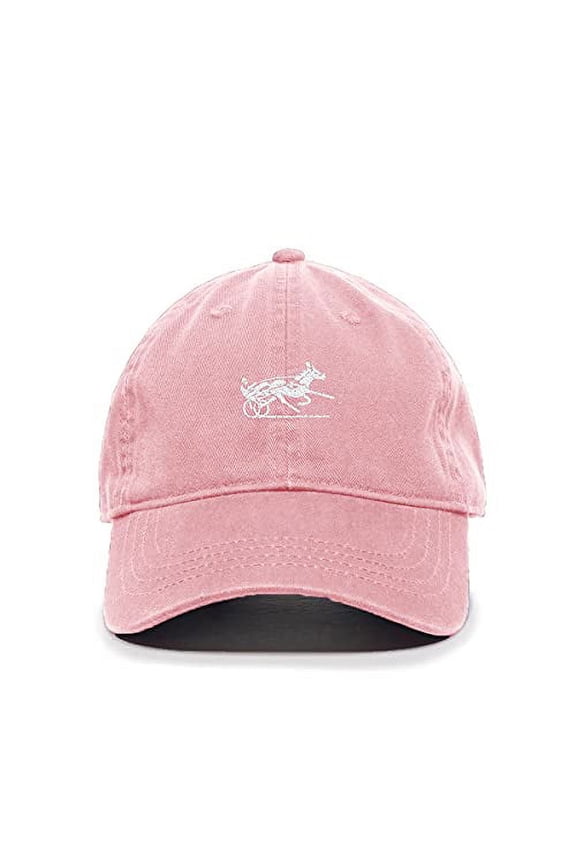 Horse Racing Baseball Cap Embroidered Cotton Adjustable Dad Hat Light Pink