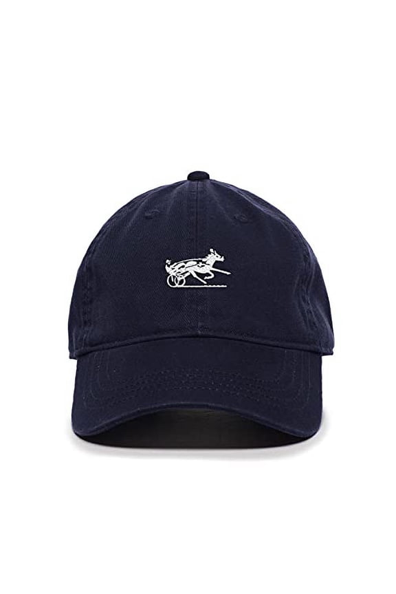 Horse Racing Baseball Cap Embroidered Cotton Adjustable Dad Hat Navy